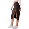 imageVerdusa Womens Elastic Waist Split Thigh Pencil Bodycon Midi SkirtCoffee