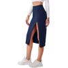 imageVerdusa Womens Elastic Waist Split Thigh Pencil Bodycon Midi SkirtNavy