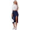 imageVerdusa Womens Elastic Waist Split Thigh Pencil Bodycon Midi SkirtNavy