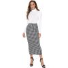 imageVerdusa Womens Elegant Plaid Elastic Waist Bodycon Midi SkirtBlack Houndstooth