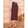 imageVerdusa Womens Elegant Plaid Elastic Waist Bodycon Midi SkirtBurgundy