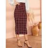 imageVerdusa Womens Elegant Plaid Elastic Waist Bodycon Midi SkirtBurgundy