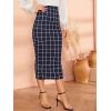 imageVerdusa Womens Elegant Plaid Elastic Waist Bodycon Midi SkirtDark Blue