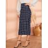imageVerdusa Womens Elegant Plaid Elastic Waist Bodycon Midi SkirtDark Blue