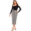 imageVerdusa Womens Elegant Plaid Elastic Waist Bodycon Midi SkirtNude and Black Grid