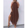 imageVerdusa Womens Flowy Halter Neck Sleeveless Asymmetrical Hem Maxi Long DressBrown