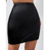 imageVerdusa Womens High Waist Chain Solid Slit Hem Satin Pencil Bodycon Mini SkirtBlack