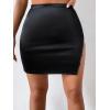 imageVerdusa Womens High Waist Chain Solid Slit Hem Satin Pencil Bodycon Mini SkirtBlack