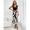 imageVerdusa Womens High Waist Graphic Print A Line Pleated Long SkirtBlack White
