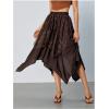 imageVerdusa Womens Lace Overlay Elastic Waist Asymmetrical High Low A Line Long SkirtBrown