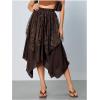 imageVerdusa Womens Lace Overlay Elastic Waist Asymmetrical High Low A Line Long SkirtBrown