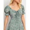 imageVerdusa Womens Milkmaid Dresses Floral Puff Short Sleeve Ruched A Line V Neck Ruffle Mini Short Dress00green
