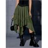 imageVerdusa Womens Renaissance Flowy Fairy Skirt Y2k Contrast Lace Layered Asymmetrical Midi SkirtsArmy Green
