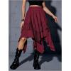 imageVerdusa Womens Renaissance Flowy Fairy Skirt Y2k Contrast Lace Layered Asymmetrical Midi SkirtsBurgundy
