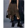 imageVerdusa Womens Renaissance Flowy Fairy Skirt Y2k Contrast Lace Layered Asymmetrical Midi SkirtsCoffee Brown