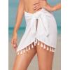 imageVerdusa Womens Tassel Hem Asymmetrical Swimwear Wrap Cover Up SkirtWhite