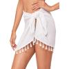 imageVerdusa Womens Tassel Hem Asymmetrical Swimwear Wrap Cover Up SkirtWhite
