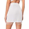 imageVerdusa Womens Tassel Hem Asymmetrical Swimwear Wrap Cover Up SkirtWhite