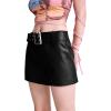 imageVerdusa Womens Y2K Buckle Belted High Waist Short PU Leather SkirtBlack