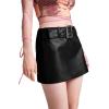 imageVerdusa Womens Y2K Buckle Belted High Waist Short PU Leather SkirtBlack