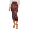 imageVerdusa Womens Elegant Plaid Elastic Waist Bodycon Midi SkirtBurgundy