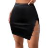 imageVerdusa Womens High Waist Chain Solid Slit Hem Satin Pencil Bodycon Mini SkirtBlack