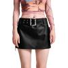 imageVerdusa Womens Y2K Buckle Belted High Waist Short PU Leather SkirtBlack