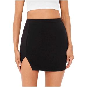 imageVerdusa Womens Casual Asymmetrical Slit Split Hem Bodycon Pencil Mini SkirtBlack