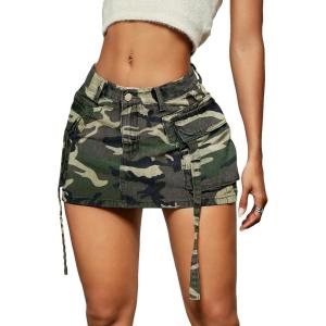 imageVerdusa Womens Casual Street Low Waist Tape Denim Cargo Mini Skirt with Flap PocketArmy Green Camo