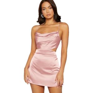 imageVerdusa Womens Draped Cut Out Crisscross Tie Backless Satin Cami DressLight Pink