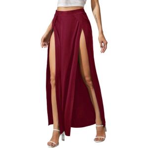 imageVerdusa Womens Elastic Waist High Split Wrap Flowy Long Maxi SkirtBurgundy