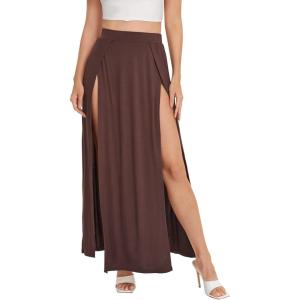 imageVerdusa Womens Elastic Waist High Split Wrap Flowy Long Maxi SkirtCoffee Brown