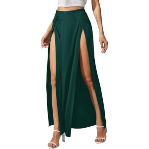 imageVerdusa Womens Elastic Waist High Split Wrap Flowy Long Maxi SkirtGreen