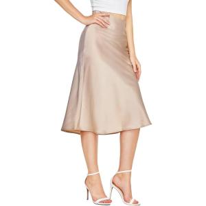 imageVerdusa Womens Elegant High Waist Satin A Line Flared Midi SkirtBeige