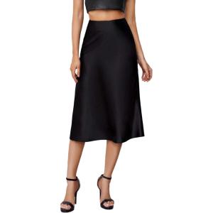 imageVerdusa Womens Elegant High Waist Satin A Line Flared Midi SkirtBlack