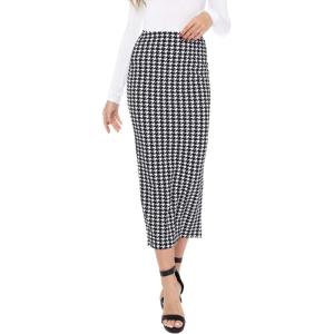 imageVerdusa Womens Elegant Plaid Elastic Waist Bodycon Midi SkirtBlack Houndstooth