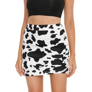 imageVerdusa Womens Elegant Ruched High Waist Bodycon Wrap Mini SkirtCow Print