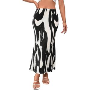 imageVerdusa Womens High Waist Graphic Print A Line Pleated Long SkirtBlack Multi