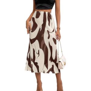 imageVerdusa Womens High Waist Graphic Print A Line Pleated Long SkirtChocolate Brown