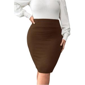 imageVerdusa Womens Plus Size Knee Length High Waist Bodycon Business Pencil SkirtChocolate Brown
