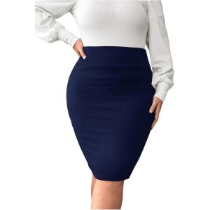 imageVerdusa Womens Plus Size Knee Length High Waist Bodycon Business Pencil SkirtDark Blue
