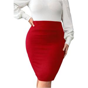 imageVerdusa Womens Plus Size Knee Length High Waist Bodycon Business Pencil SkirtRed