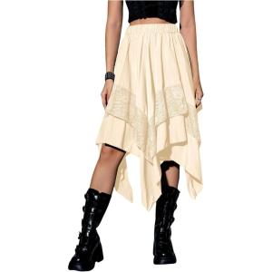 imageVerdusa Womens Renaissance Flowy Fairy Skirt Y2k Contrast Lace Layered Asymmetrical Midi SkirtsApricot