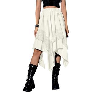 imageVerdusa Womens Renaissance Flowy Fairy Skirt Y2k Contrast Lace Layered Asymmetrical Midi SkirtsBeige