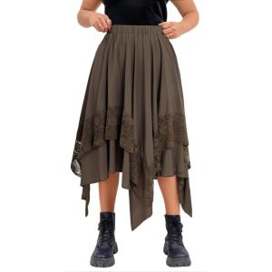 imageVerdusa Womens Renaissance Flowy Fairy Skirt Y2k Contrast Lace Layered Asymmetrical Midi SkirtsBrown