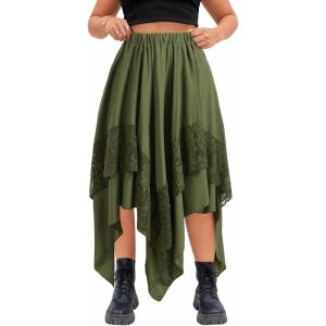 imageVerdusa Womens Renaissance Flowy Fairy Skirt Y2k Contrast Lace Layered Asymmetrical Midi SkirtsGreen