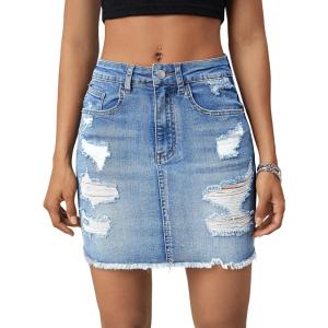 imageVerdusa Womens Ripped Raw Hem Pencil Bodycon Denim SkirtMedium Wash