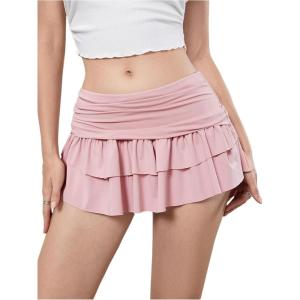 imageVerdusa Womens Ruffle Layered Mini Skirts Y2K Flared Flowy Short SkirtPink