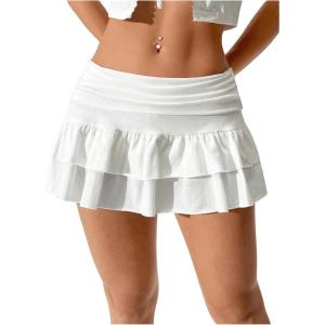 imageVerdusa Womens Ruffle Layered Mini Skirts Y2K Flared Flowy Short SkirtWhite
