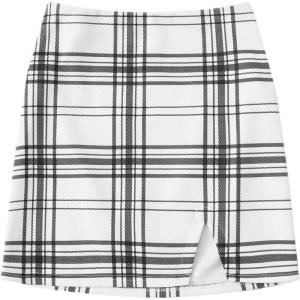 imageVerdusa Womens Split Hem Zipper Side Bodycon Mini SkirtPlaid White
